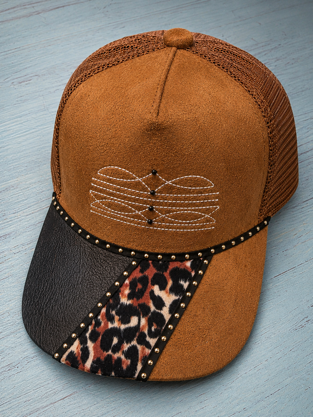 Boot Stitch Leopard Trucker Hat