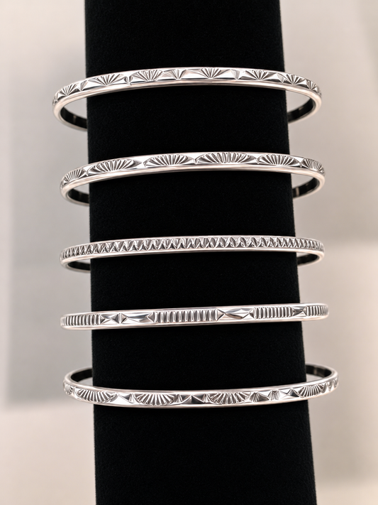 Elaine Tahe Sterling Stamped Half Round Stacker Cuff