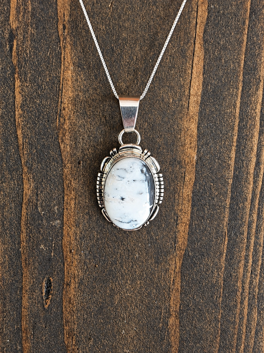 Oval White Buffalo Sterling Bezel Pendant Necklace