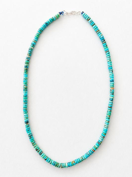 4mm Kingman Turquoise Rondelle Heishi Beaded Necklace