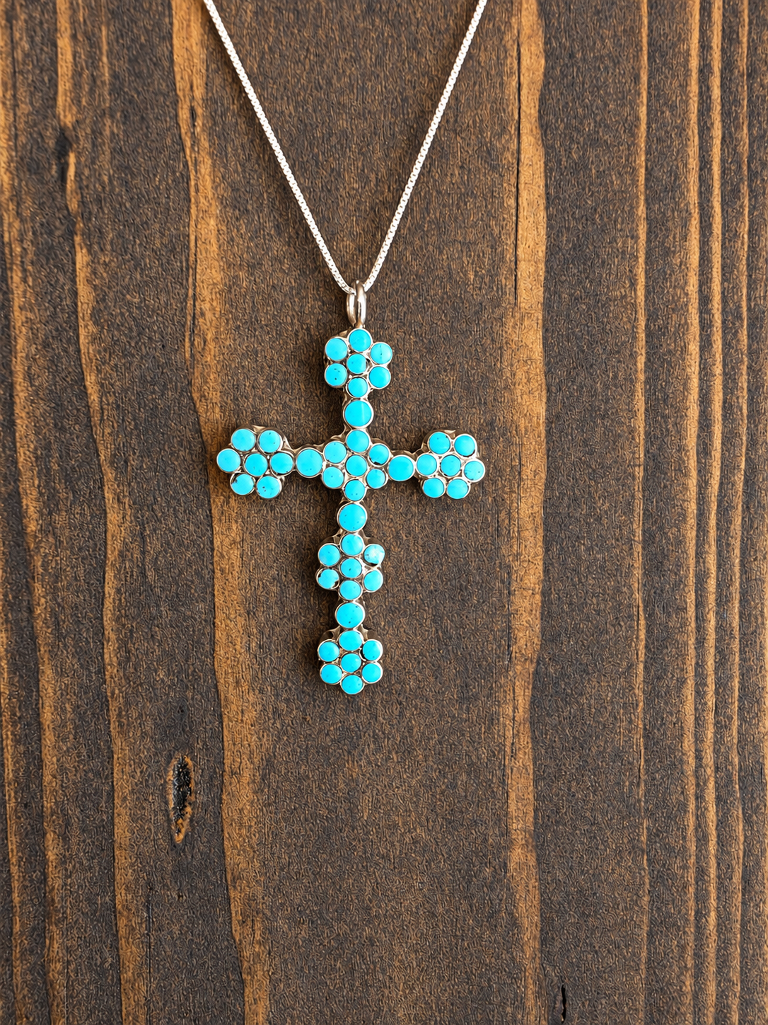 Zuni Turquoise Blossom Cross Pendant Necklace