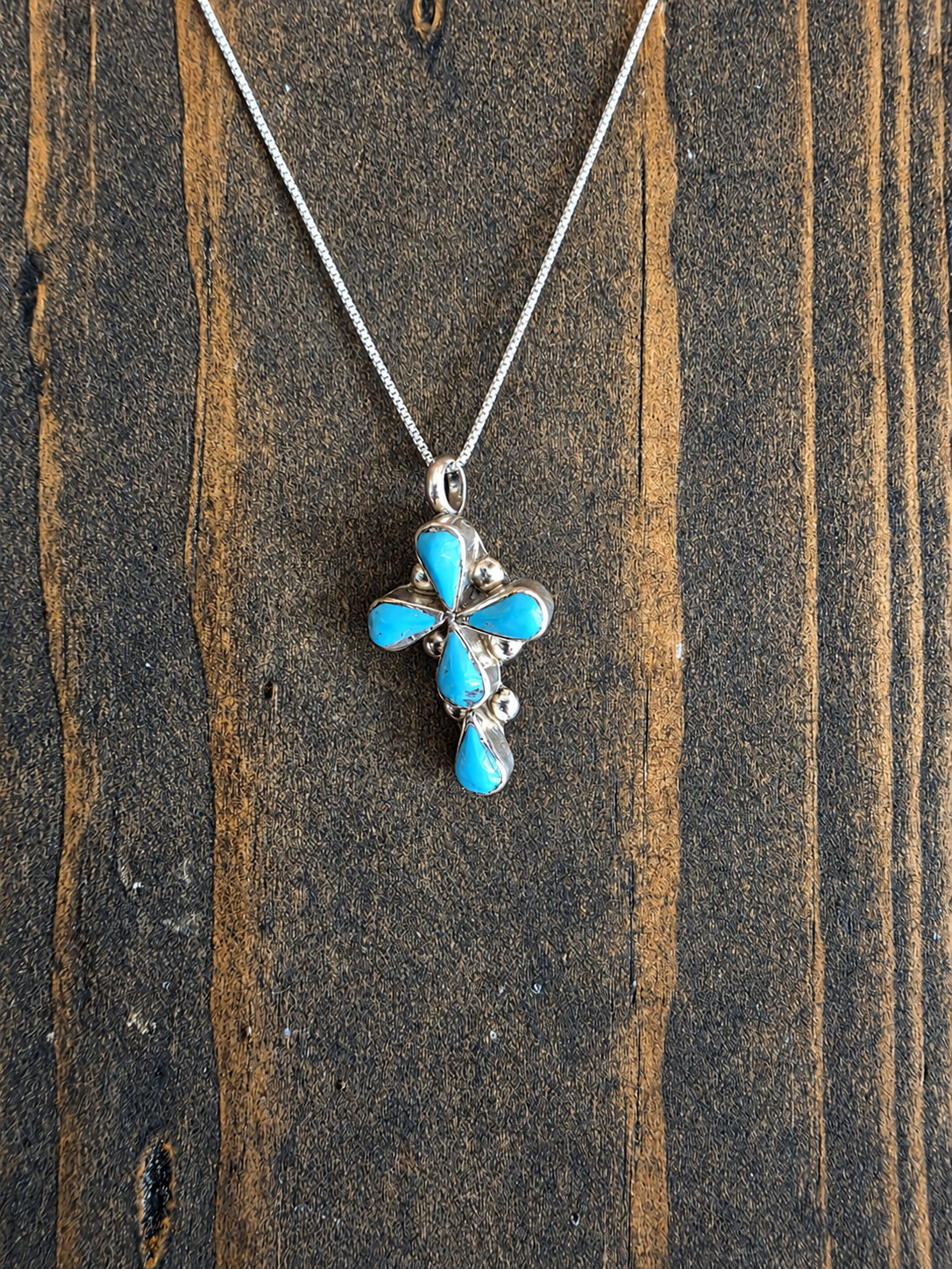 Turquoise Petal Cross Pendant Necklace