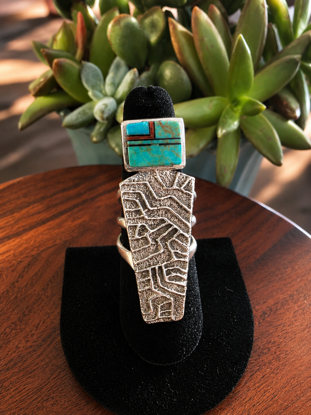 Sterling Silver Multi Stone Inlay Ring