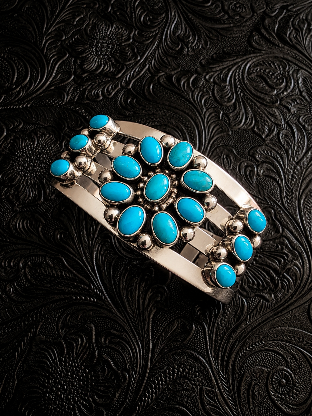 Sleeping Beauty Turquoise Cluster Cuff Bracelet