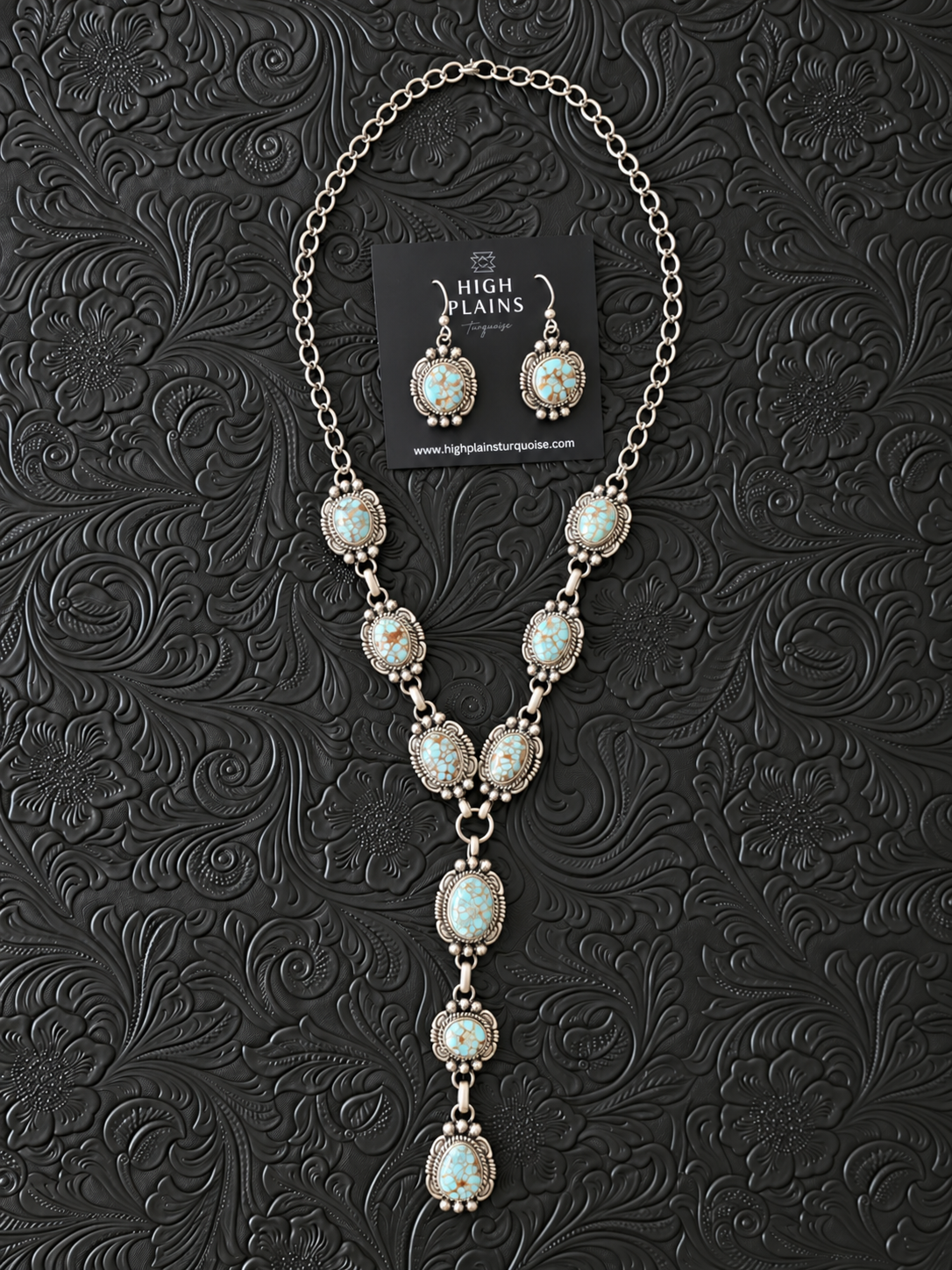 Melvin Francis Lone Mountain Turquoise Lariat Necklace Set