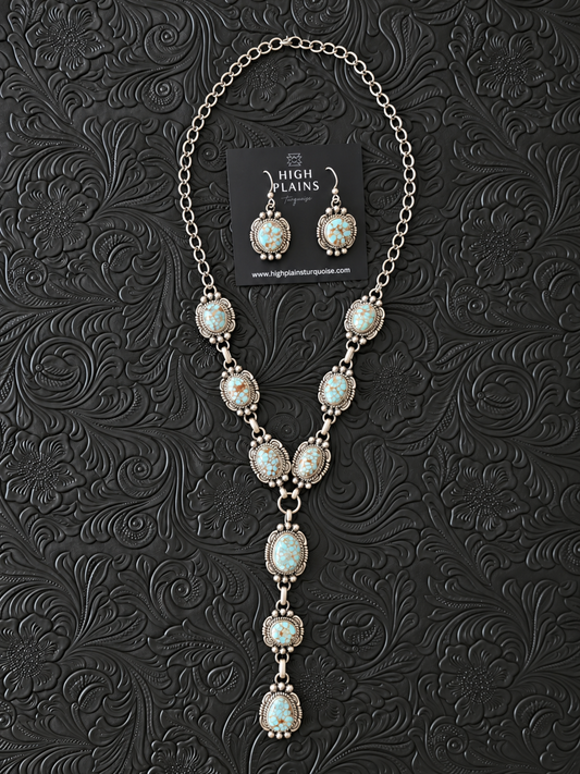 Melvin Francis Lone Mountain Turquoise Lariat Necklace Set