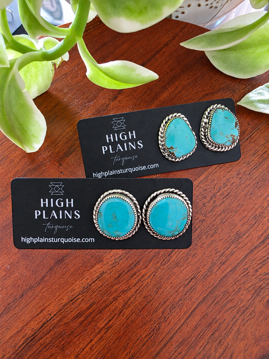 Green Kingman Turquoise Rope Border Earrings