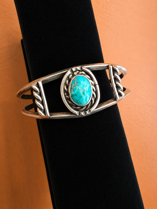 Vintage Sterling Twist Rope Turquoise Cuff