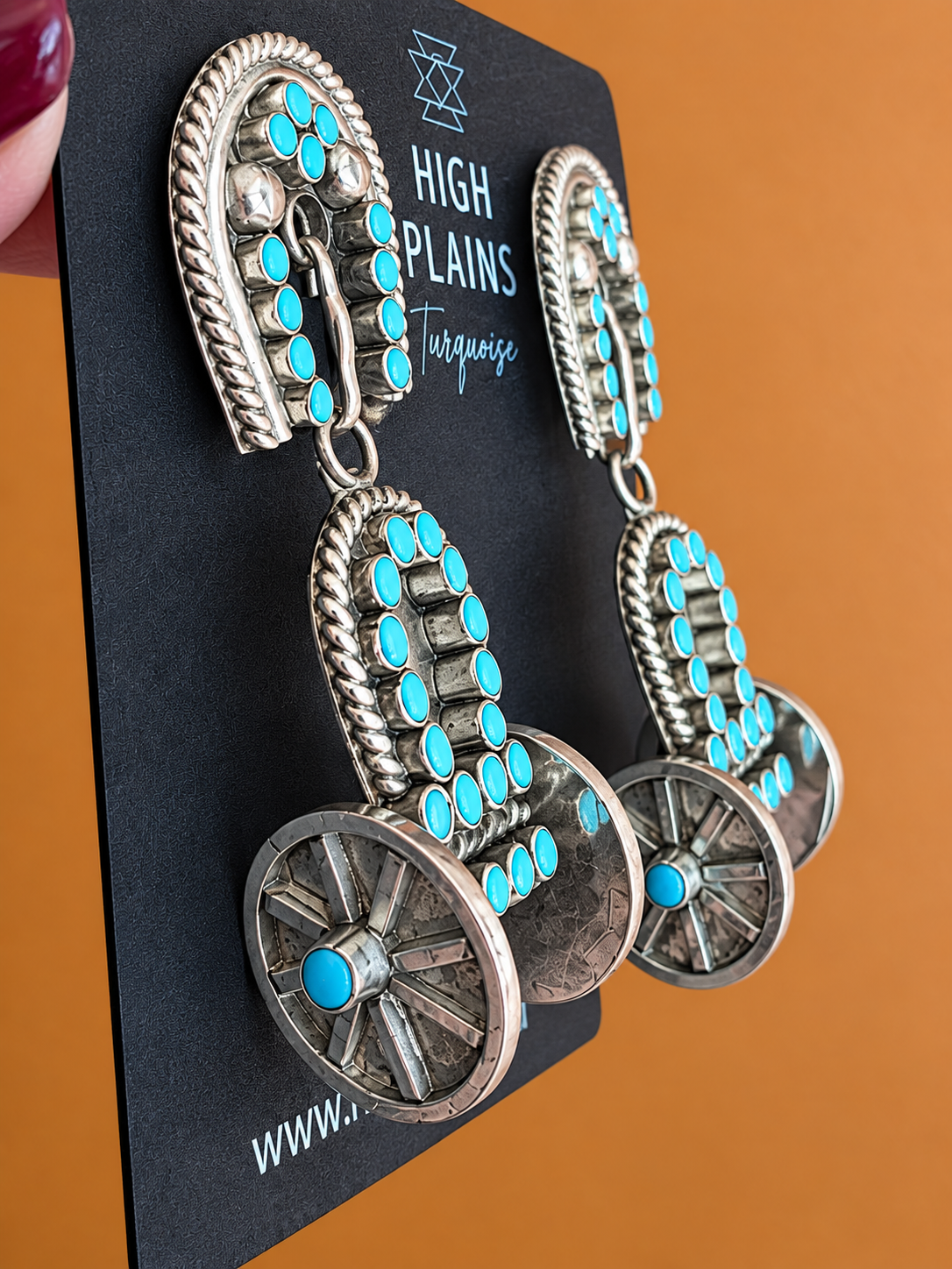 Zuni Turquoise Covered Wagon Statement Earrings