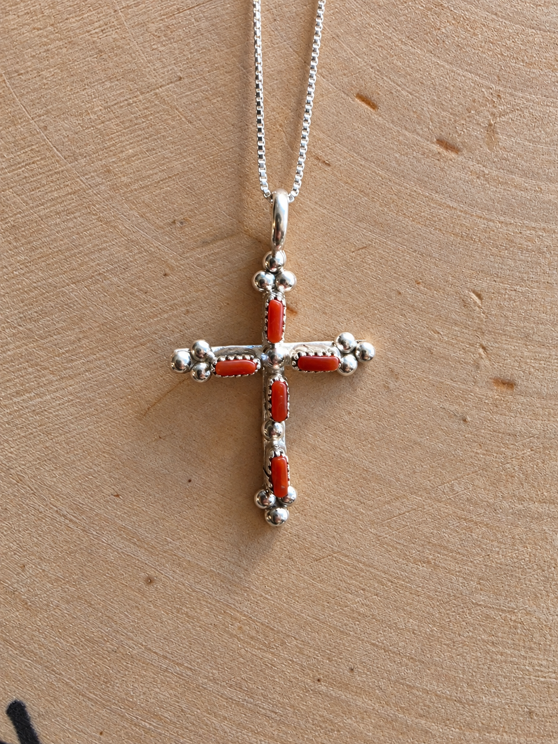 Coral Grace Cross Pendant Necklace