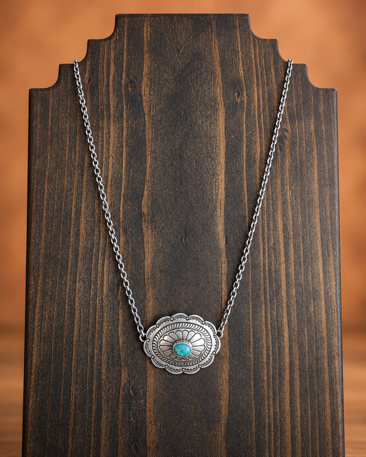 Stamped Sterling Turquoise Concho Necklace