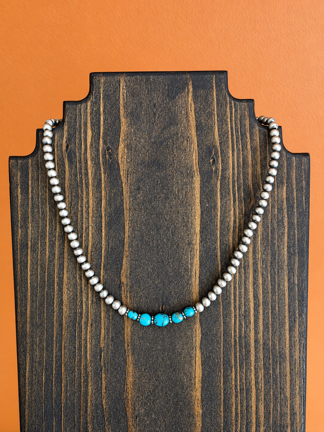 Egyptian Turquoise Sterling Bead Necklace