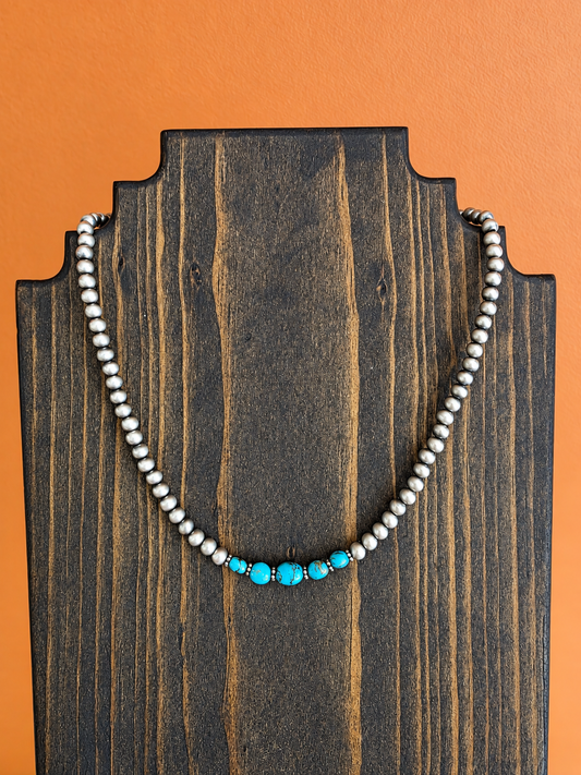Egyptian Turquoise Sterling Bead Necklace