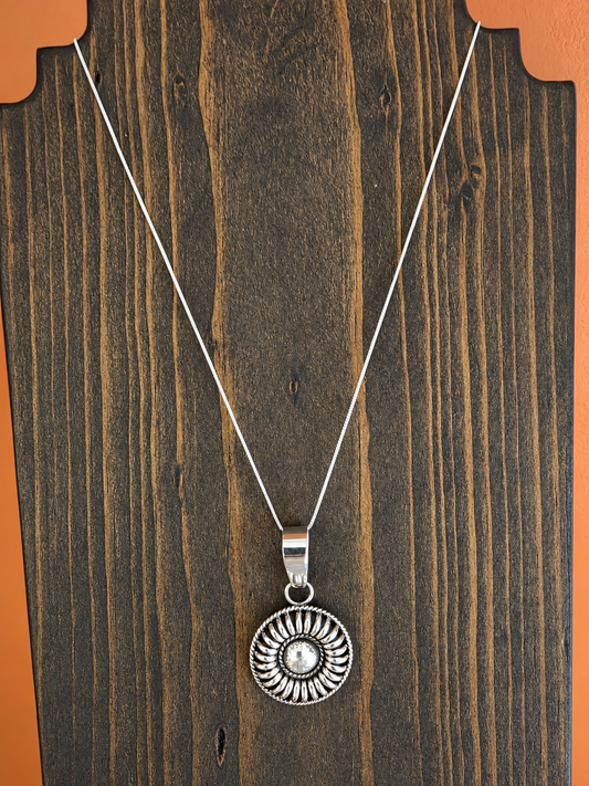 Contemporary Domed Sterling Silver Pendant Necklace
