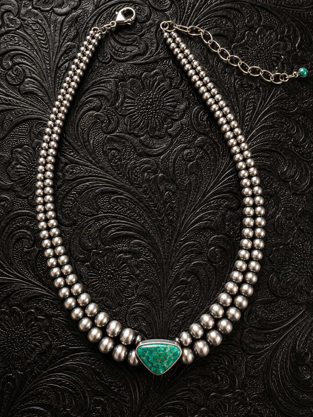 Fox Turquoise Double Strand Sterling Bead Necklace