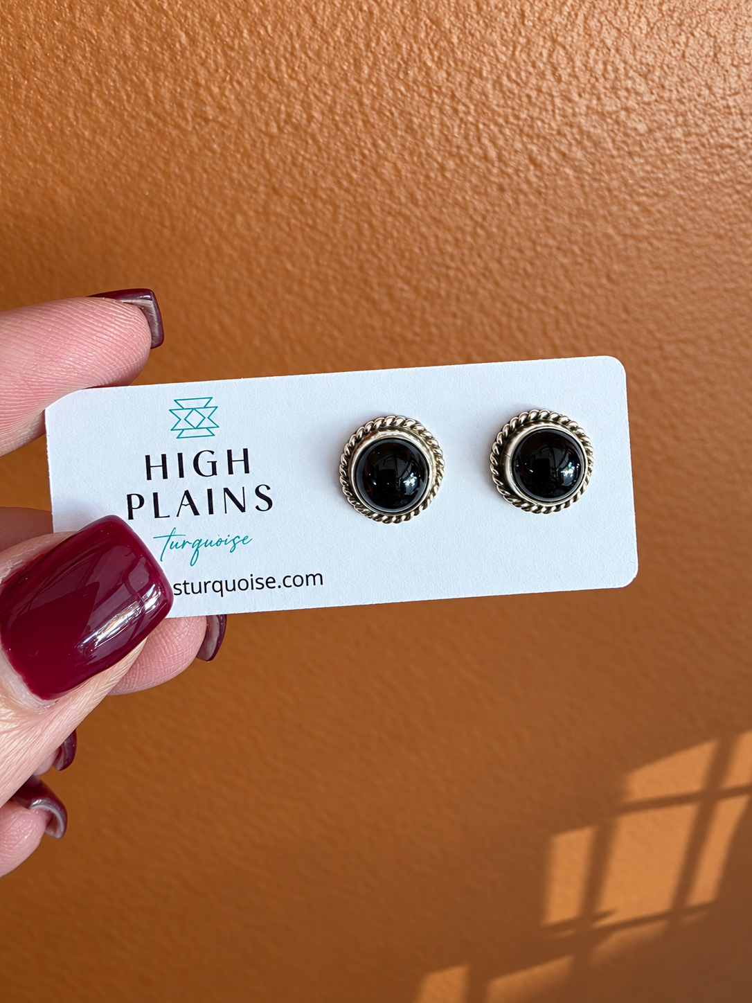 Black Onyx Round Stud Earrings