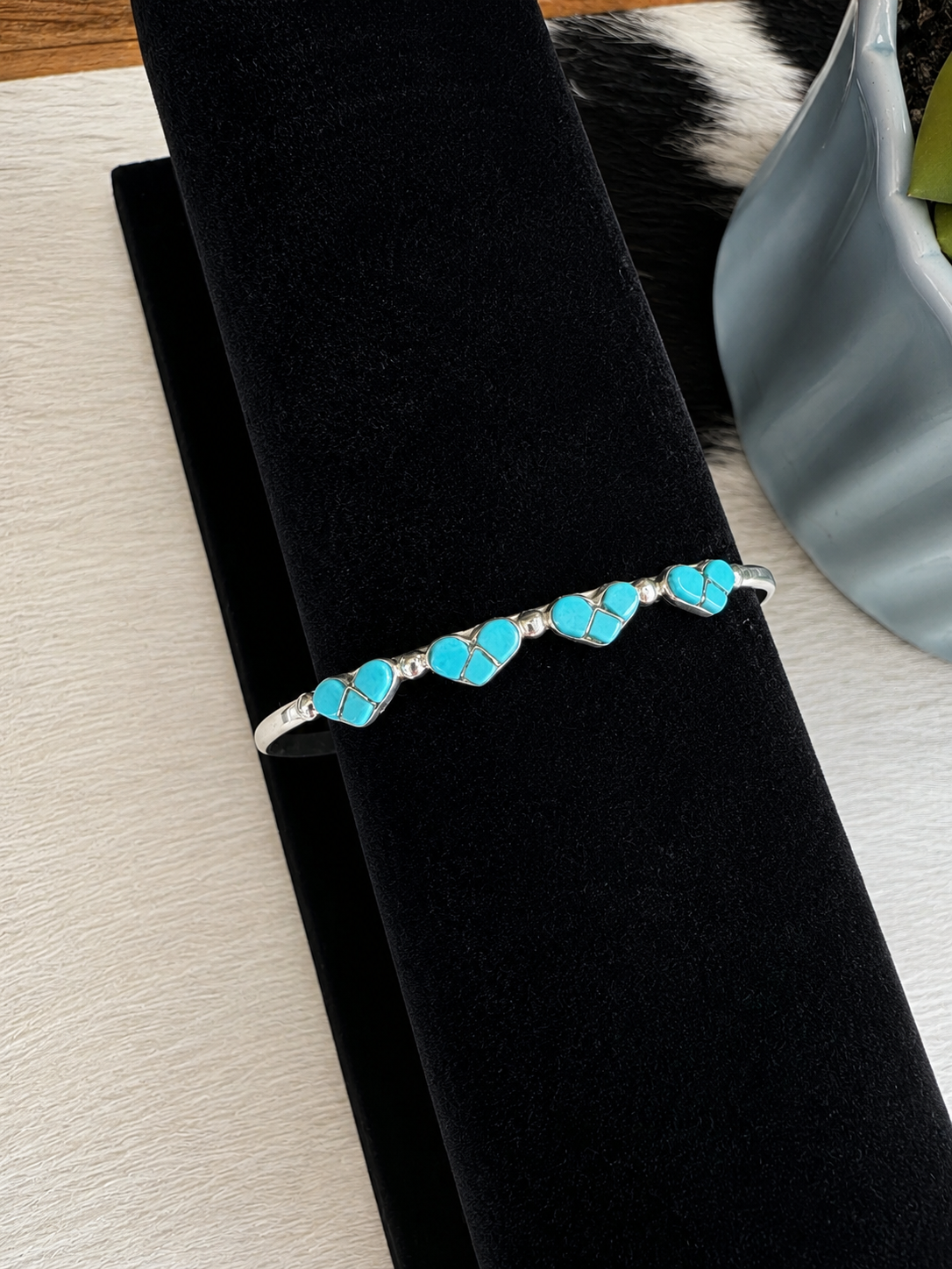 Zuni Sweetheart Inlay Heart Stacker Cuff