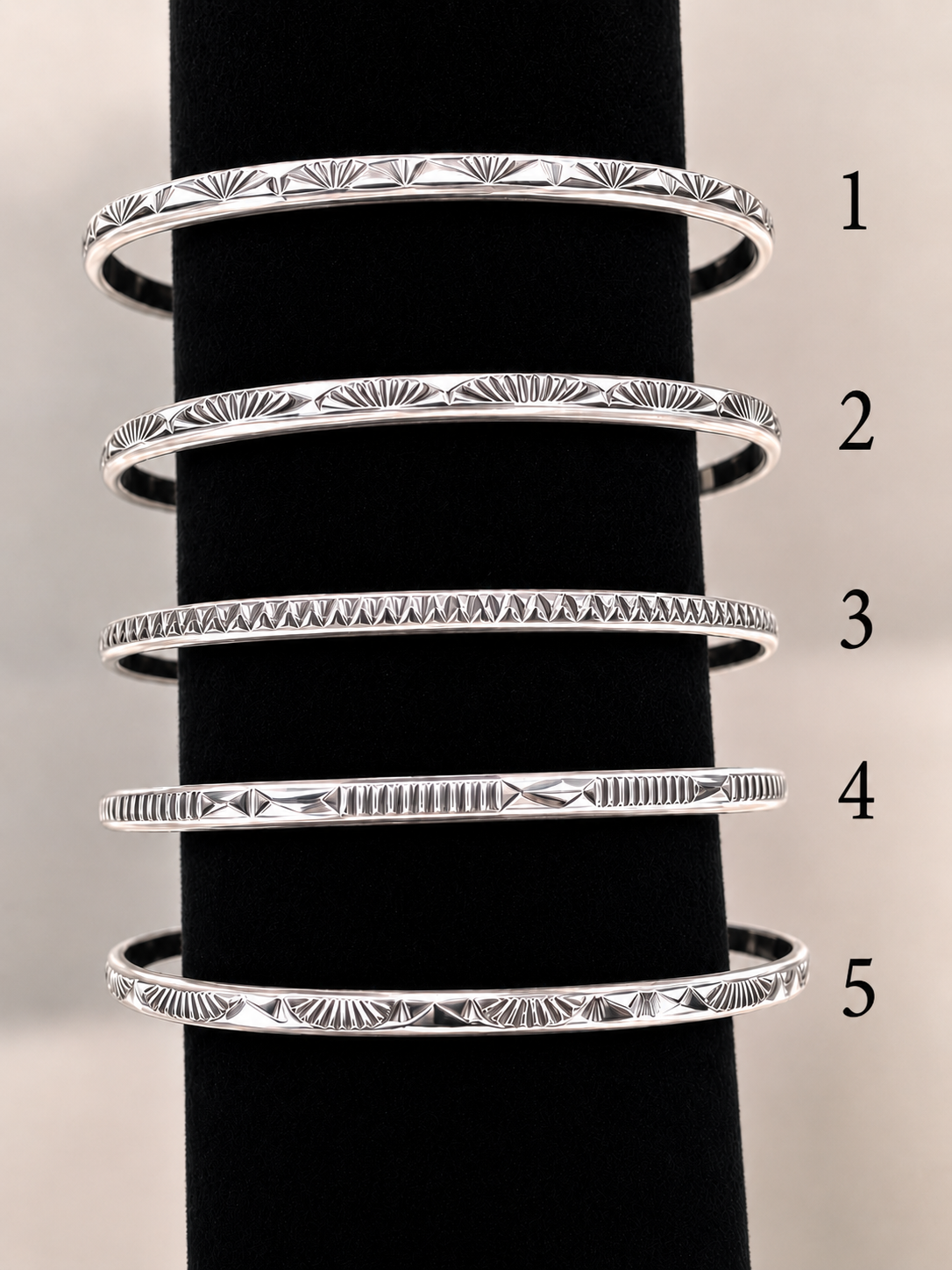 Elaine Tahe Sterling Stamped Half Round Stacker Cuff