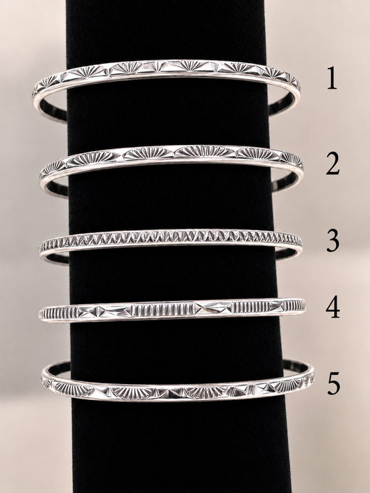 Elaine Tahe Sterling Stamped Half Round Stacker Cuff