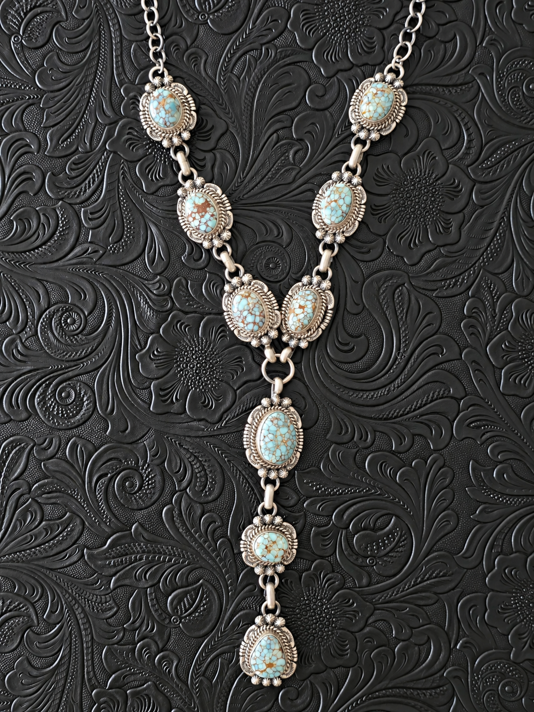 Melvin Francis Lone Mountain Turquoise Lariat Necklace Set