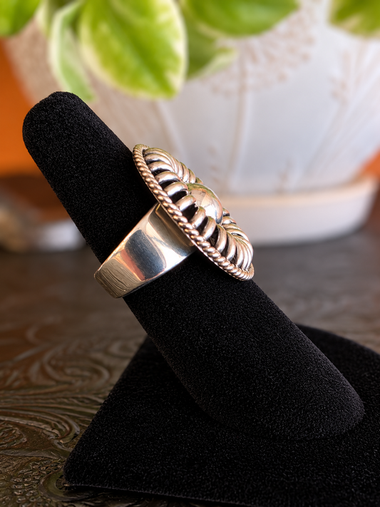 Sterling Ribbed Concho Statement Ring