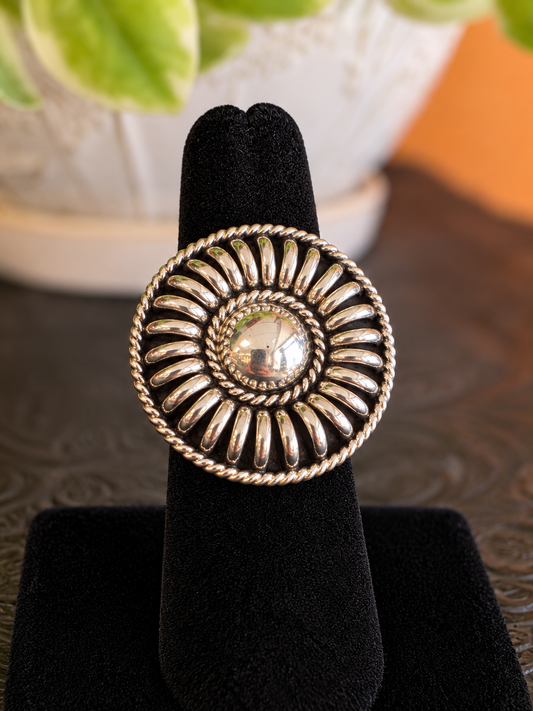 Sterling Ribbed Concho Statement Ring