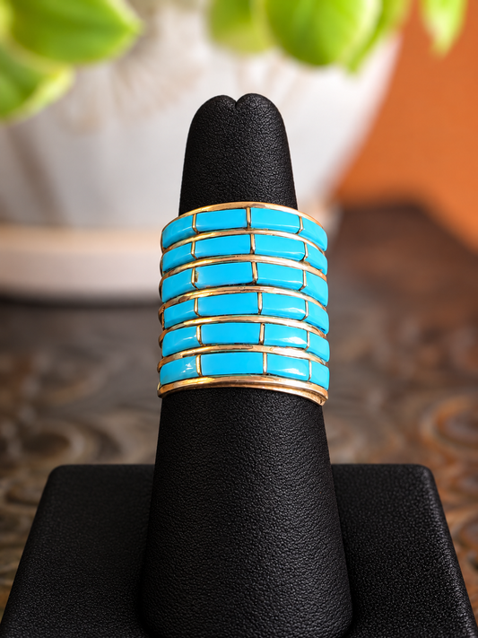 Kingman Turquoise Inlay Band Ring