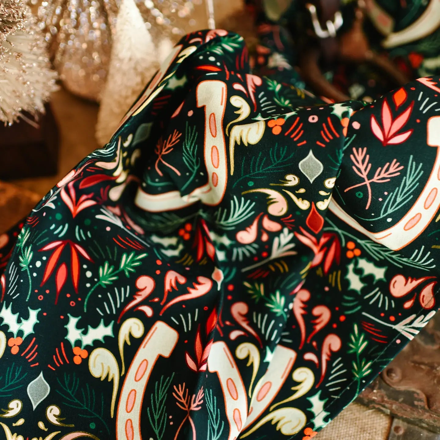 Holly Horseshoe Christmas Tea Towel