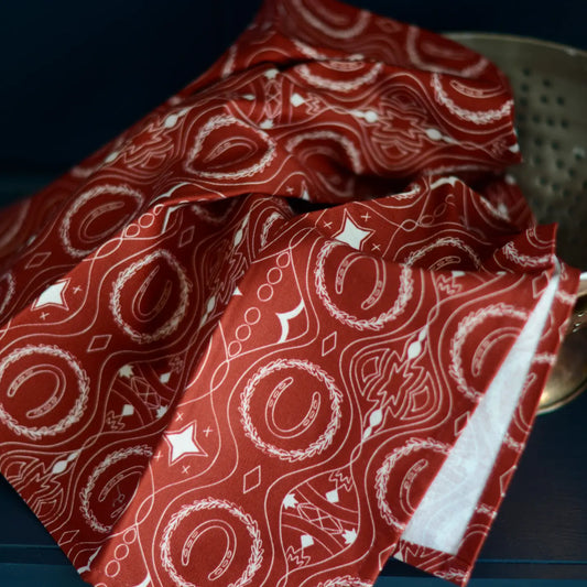 Western Christmas Red Horseshoe Holiday Kitchen Tea Towel