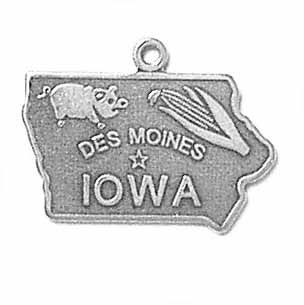 Sterling Silver Iowa State Pendant Necklace - 18"