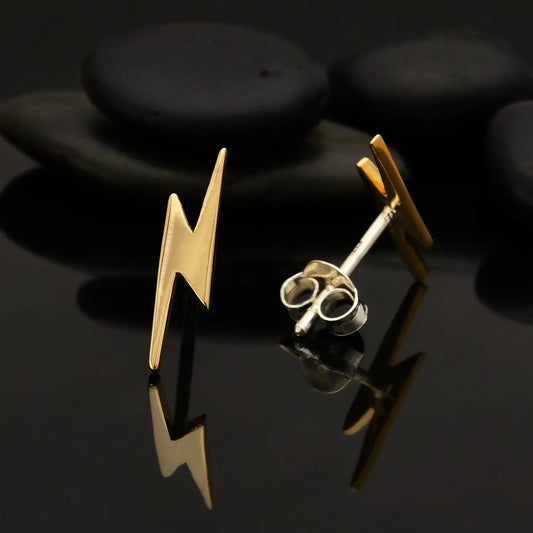 Bronze Lightning Bolt Post Earrings