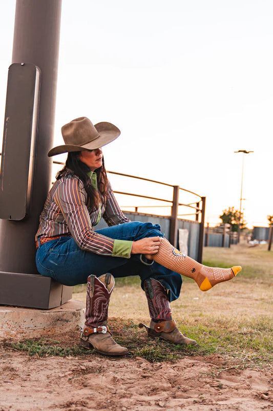 Lucky Bucking Cowgirl Tan Performance Boot Socks