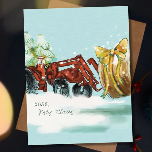 Mrs. Claus Tractor Western Christmas Card