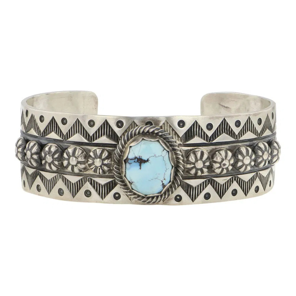 Navajo Golden Hills Turquoise Stamp Cuff Bracelet