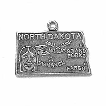 Sterling Silver North Dakota State Pendant Necklace - 18"