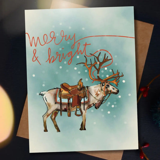 Merry & Bright Reindeer Saddle Western Holiday Christmas Card