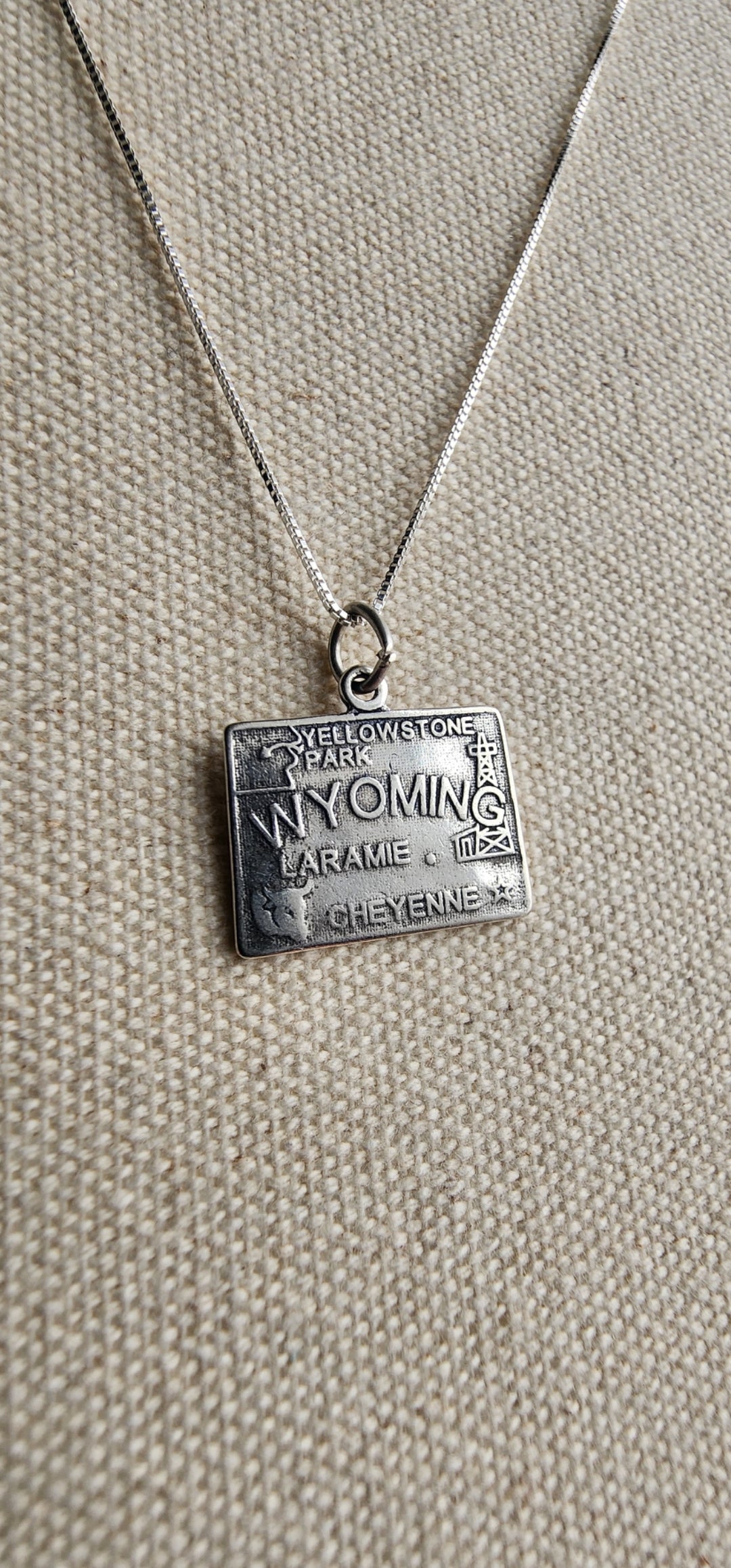 Sterling Silver Wyoming State Pendant Necklace - 18"