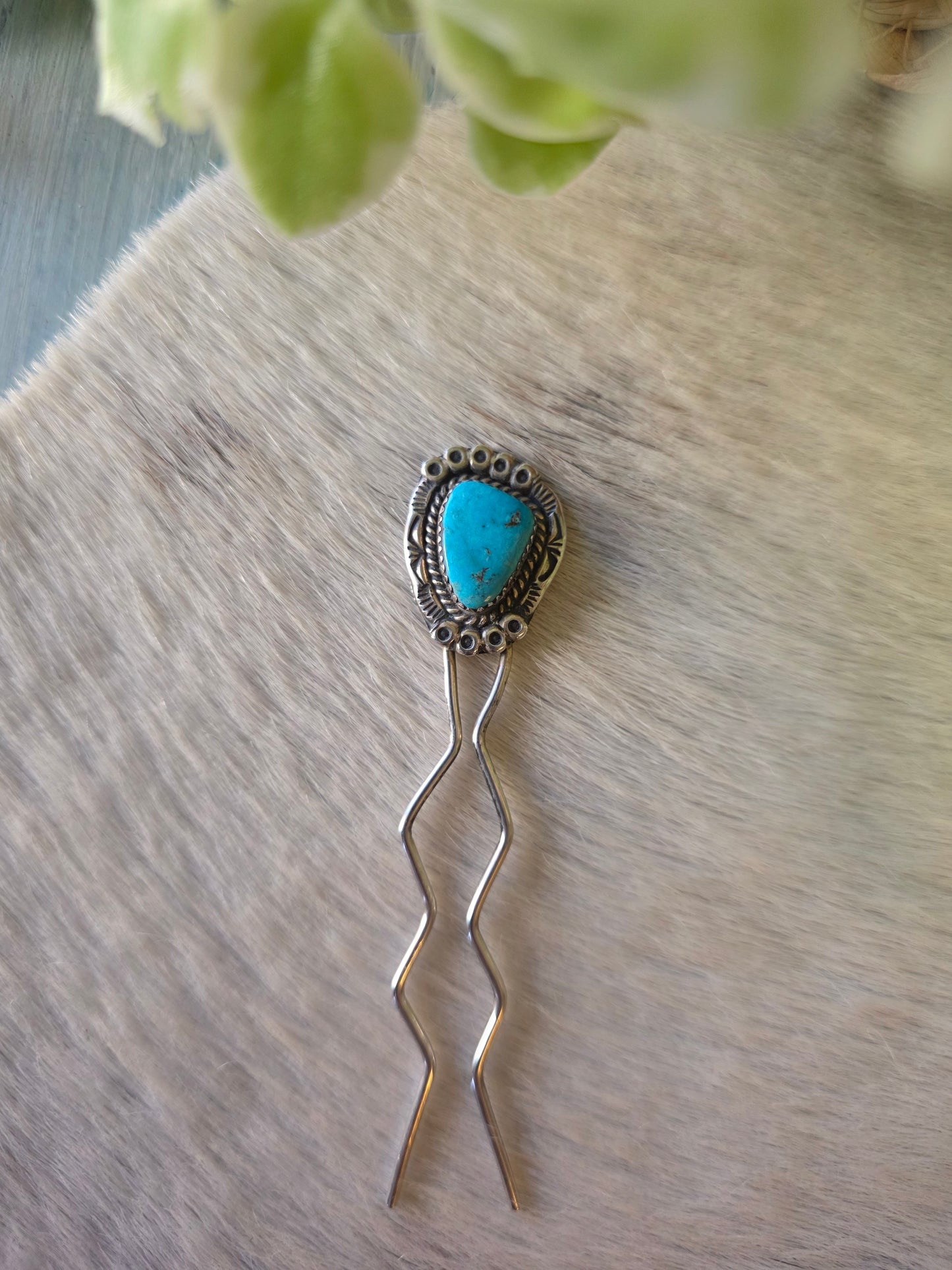 Vintage Sterling Silver Turquoise Hair Pin