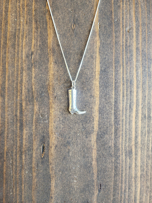 Sterling Silver Cowboy Boot Pendant Necklace - 18"