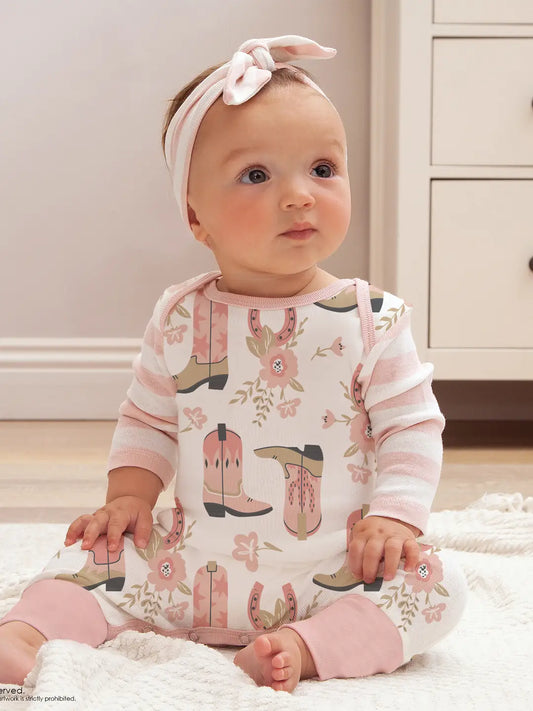 Western Cowgirl Boots Baby Cotton Romper