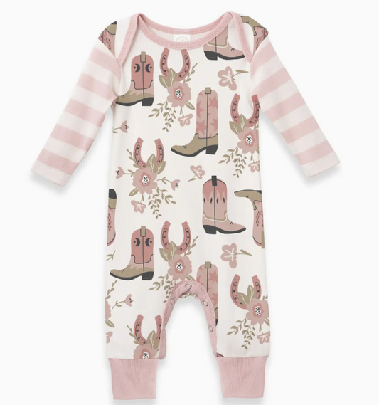 Western Cowgirl Boots Baby Cotton Romper