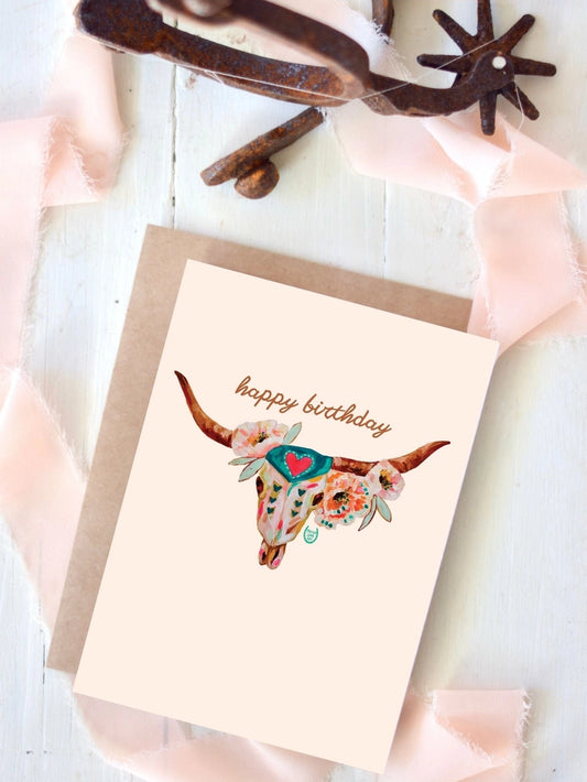 Floral Steer Birthday Card