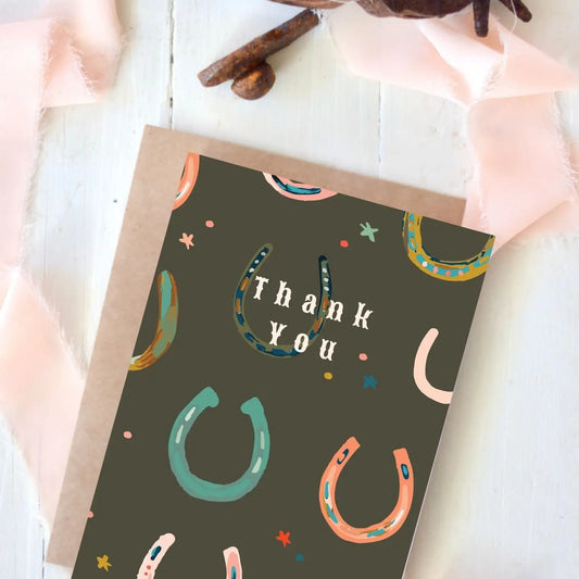 Western Horseshoe Thank You Card, Cowgirl Grateful Card