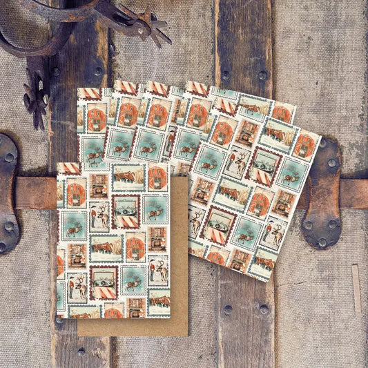 Mini Western Holiday Vintage Stamps Card Set