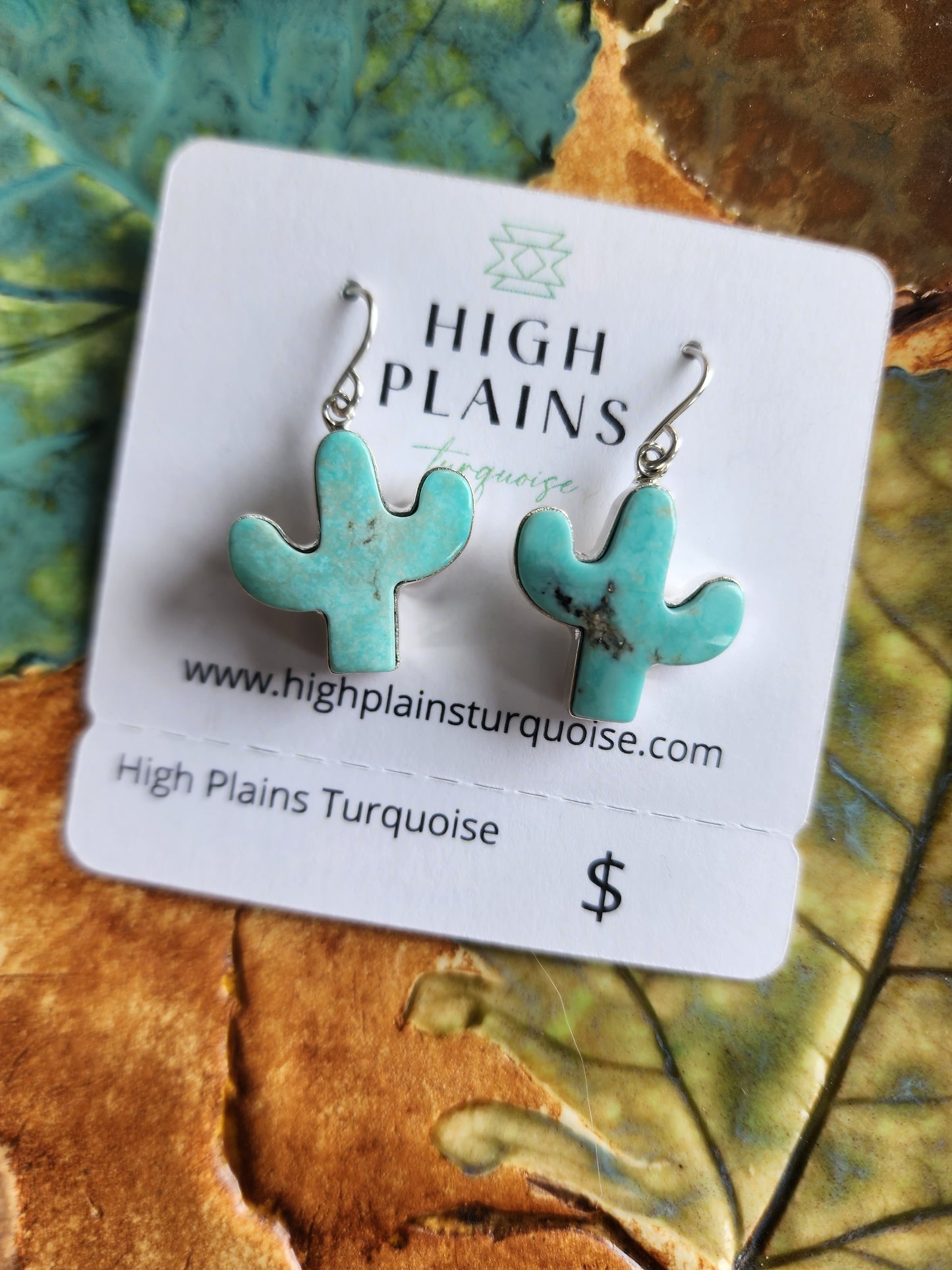 Turquoise Cactus French Hook Earrings