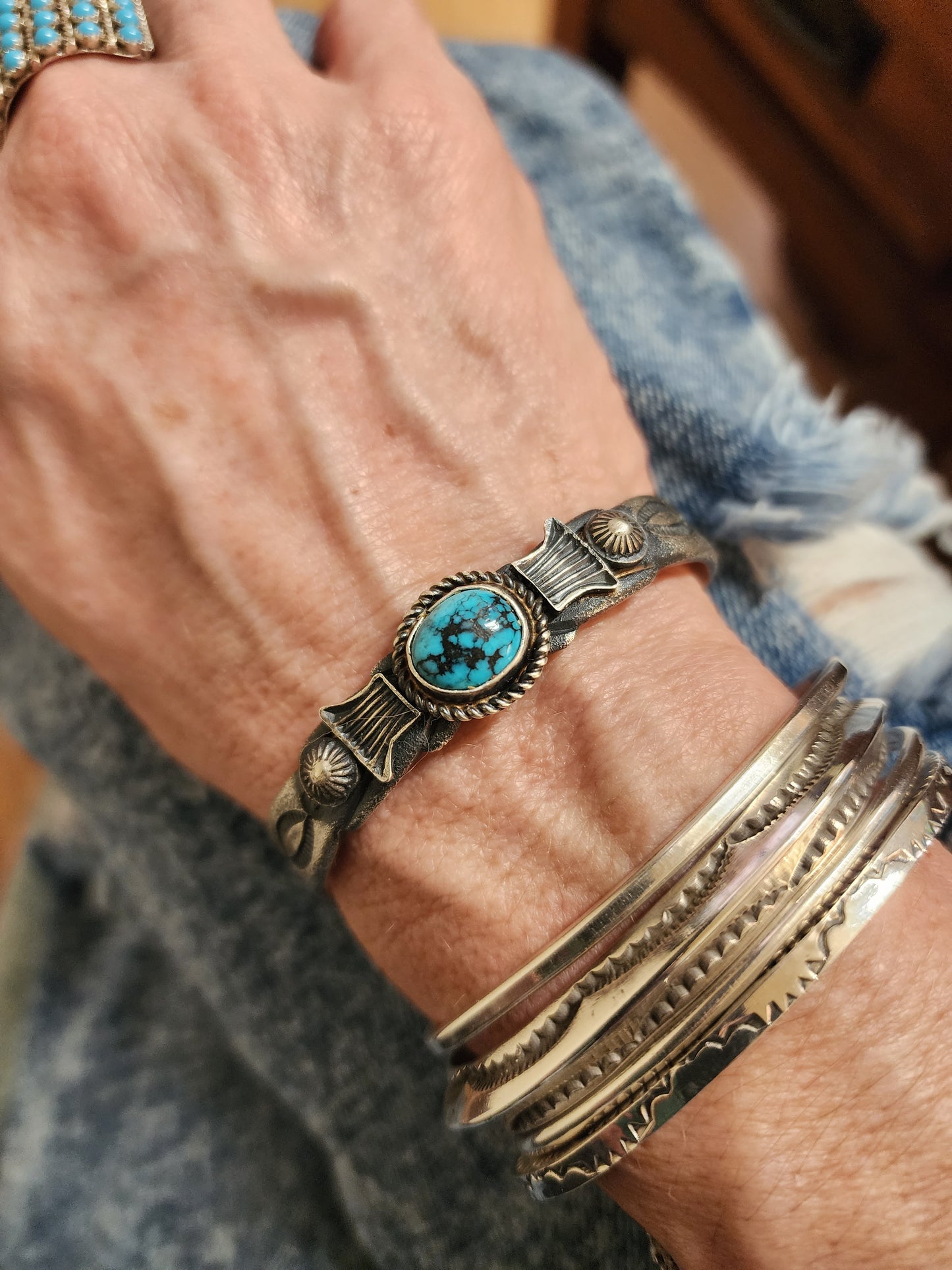 Sandcast Cuff w/Kingman Turquoise Accent