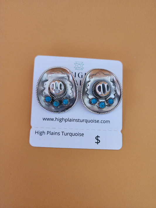 Sterling Silver Cowboy Hats w/Turquoise Accent