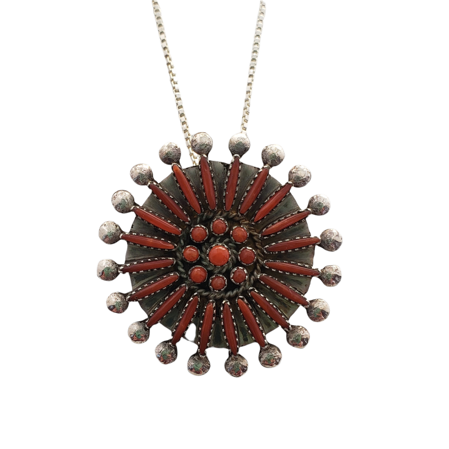 Zuni Needlepoint Coral Pin/Pendant Necklace