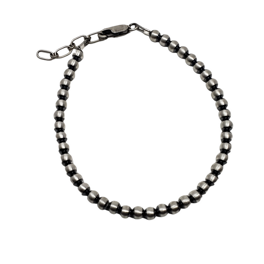 4mm Sterling Silver Beaded Bracelet with 1" extender