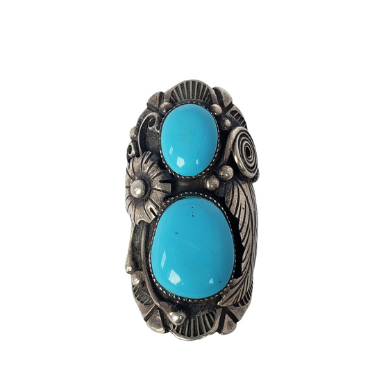 Turquoise Double Stone Sterling Silver Saddle Ring